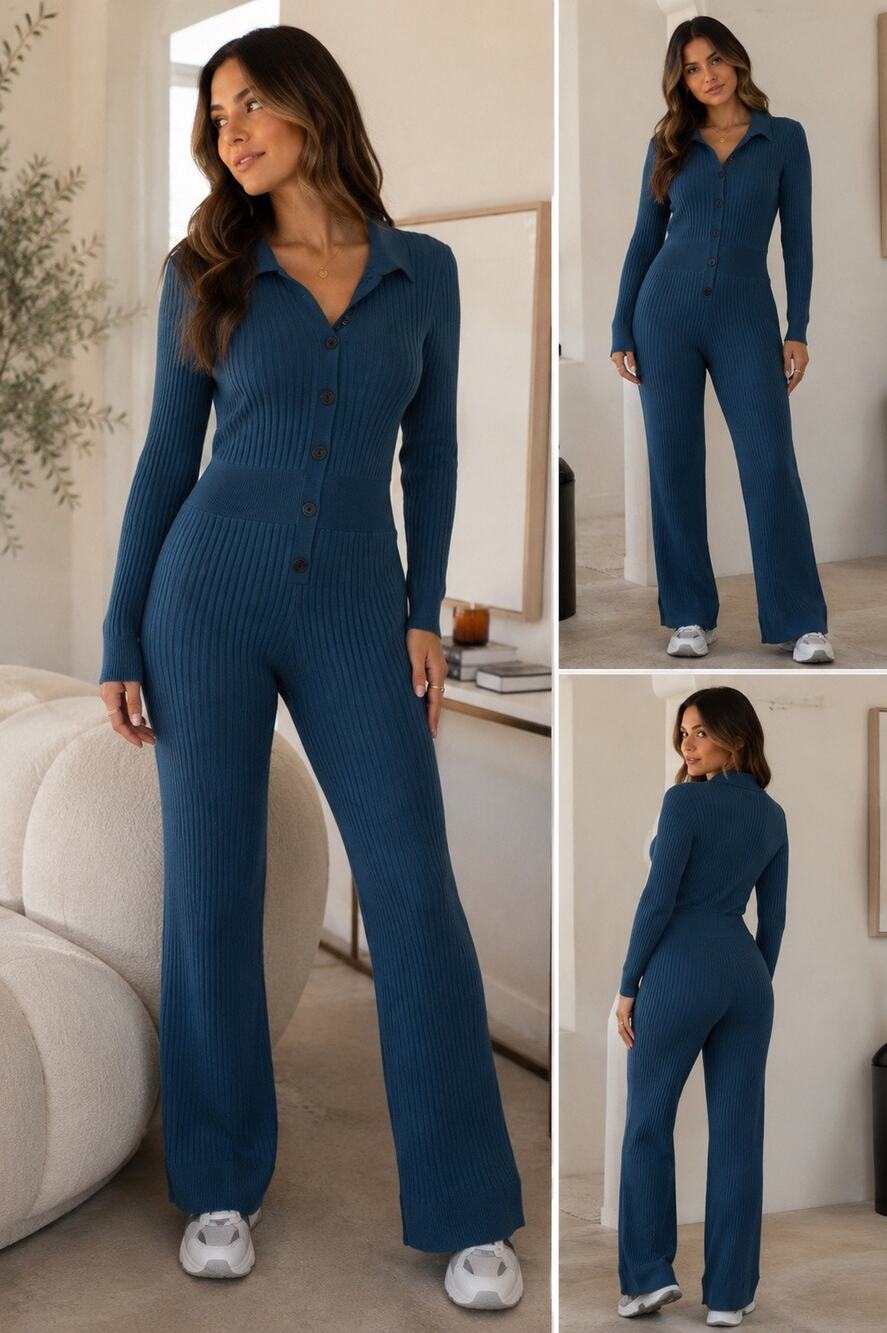 J. Crew Ribbed jumpsuit Blue Large BG422
